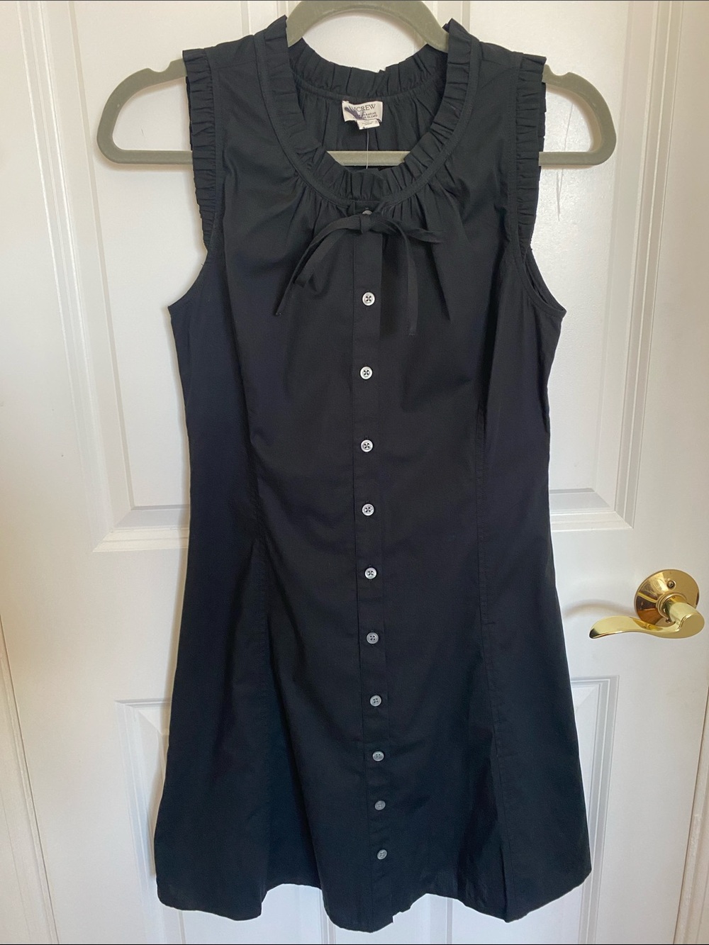 J. Crew Factory Sleeveless Black Button-Front Dress with Ruffled Collar Size 0